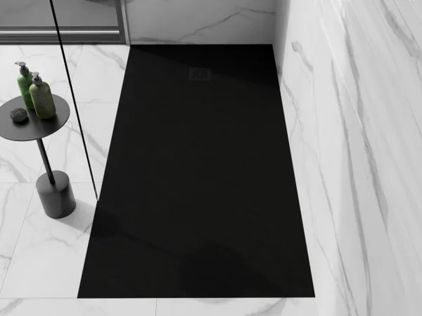 MEXEN/S - Stone+ obdĺžniková sprchová vanička 180 x 100, čierna, mriežka čierna 44701018-B