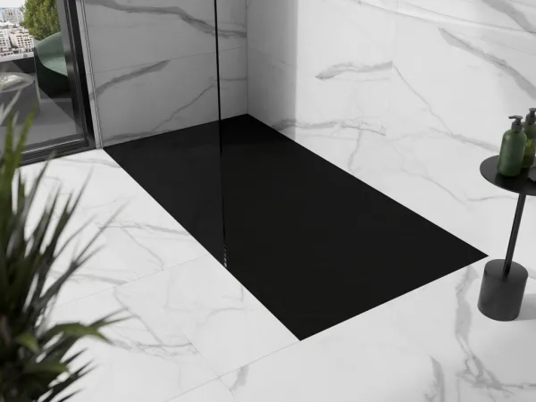 MEXEN/S - Stone+ obdĺžniková sprchová vanička 180 x 80, čierna, mriežka čierna 44708018-B
