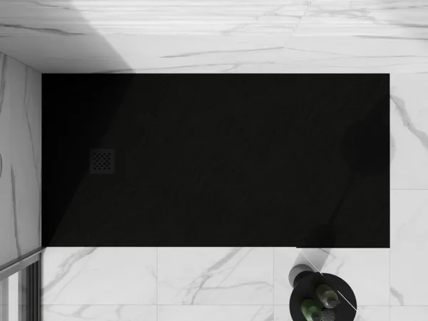 MEXEN/S - Stone+ obdĺžniková sprchová vanička 180 x 100, čierna, mriežka čierna 44701018-B