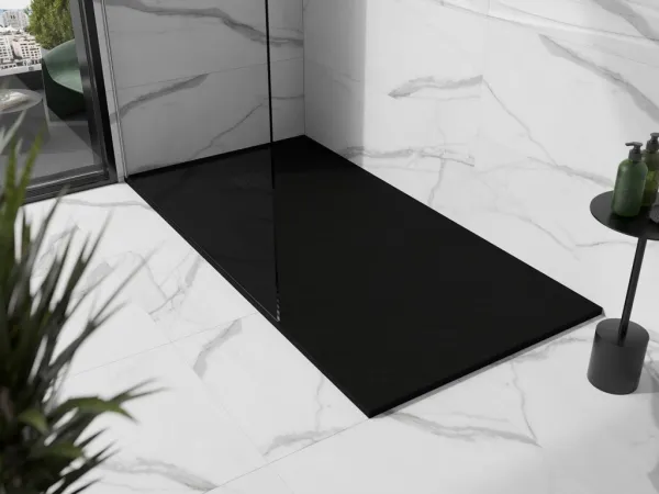 MEXEN/S - Stone+ obdĺžniková sprchová vanička 200 x 80, čierna, mriežka čierna 44708020-B