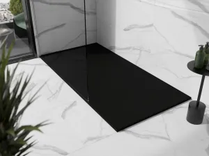 MEXEN/S - Stone+ obdĺžniková sprchová vanička 180 x 80, čierna, mriežka čierna 44708018-B