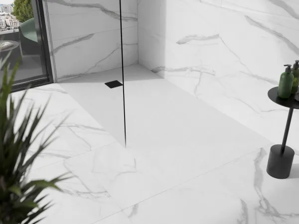MEXEN/S - Stone+ obdĺžniková sprchová vanička 180 x 80, biela, mriežka čierna 44108018-B