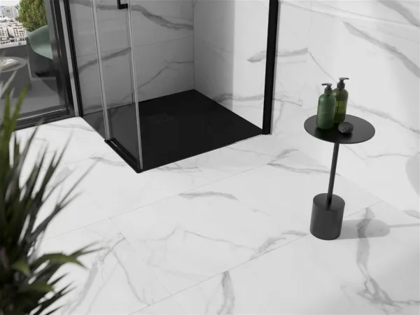 MEXEN/S - Stone+ štvorcová sprchová vanička 70 x 70, čierna, mriežka čierna 44707070-B