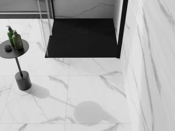 MEXEN/S - Stone+ štvorcová sprchová vanička 70 x 70, čierna, mriežka čierna 44707070-B