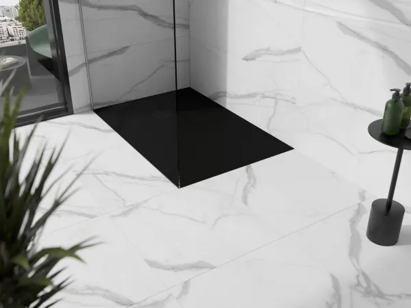MEXEN/S - Stone+ obdĺžniková sprchová vanička 120 x 100, čierna, mriežka čierna 44701012-B