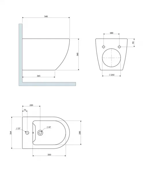 OMNIRES - OTTAWA COMFORT závesný bidet, 54 x 36,5 cm, biely lesk OTTAWACMBIBP