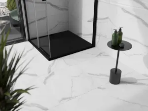 MEXEN/S - Stone+ štvorcová sprchová vanička 80 x 80, čierna, mriežka čierna 44708080-B