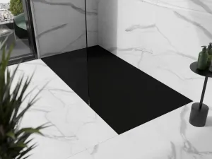MEXEN/S - Stone+ obdĺžniková sprchová vanička 180 x 70, čierna, mriežka čierna 44707018-B