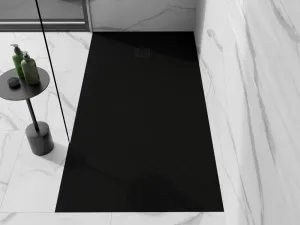 MEXEN/S - Stone+ obdĺžniková sprchová vanička 180 x 70, čierna, mriežka čierna 44707018-B