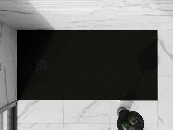 MEXEN/S - Stone+ obdĺžniková sprchová vanička 180 x 70, čierna, mriežka čierna 44707018-B