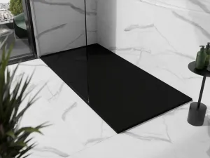 MEXEN/S - Stone+ obdĺžniková sprchová vanička 180 x 70, čierna, mriežka čierna 44707018-B