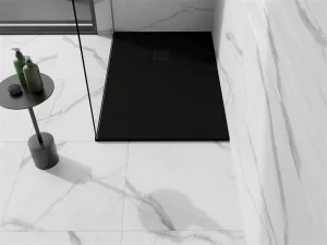 MEXEN/S - Stone+ obdĺžniková sprchová vanička 100 x 90, čierna, mriežka čierna 44709010-B