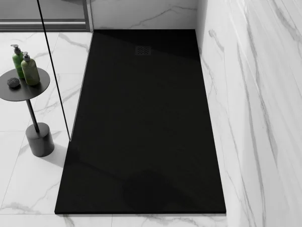 MEXEN/S - Stone+ obdĺžniková sprchová vanička 180 x 70, čierna, mriežka čierna 44707018-B