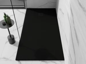 MEXEN/S - Stone+ obdĺžniková sprchová vanička 180 x 70, čierna, mriežka čierna 44707018-B