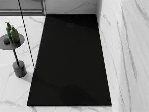 MEXEN/S - Stone+ obdĺžniková sprchová vanička 180 x 90, čierna, mriežka čierna 44709018-B
