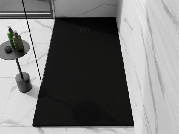 MEXEN/S - Stone+ obdĺžniková sprchová vanička 200 x 80, čierna, mriežka čierna 44708020-B