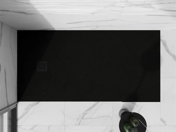 MEXEN/S - Stone+ obdĺžniková sprchová vanička 180 x 90, čierna, mriežka čierna 44709018-B