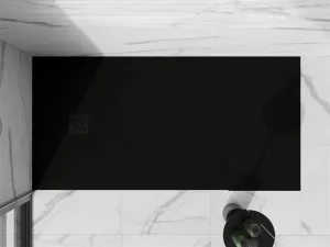 MEXEN/S - Stone+ obdĺžniková sprchová vanička 180 x 90, čierna, mriežka čierna 44709018-B