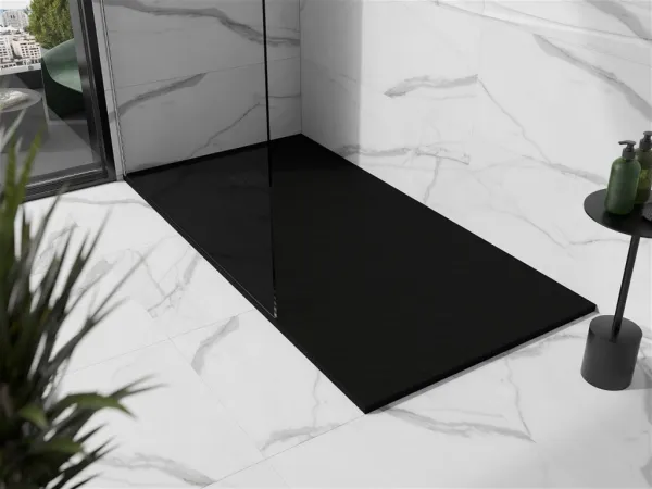 MEXEN/S - Stone+ obdĺžniková sprchová vanička 180 x 90, čierna, mriežka čierna 44709018-B