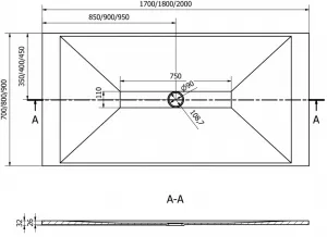MEXEN/S - Toro obdĺžniková sprchová vanička SMC 200 x 70, biela, mriežka biela 43107020-W