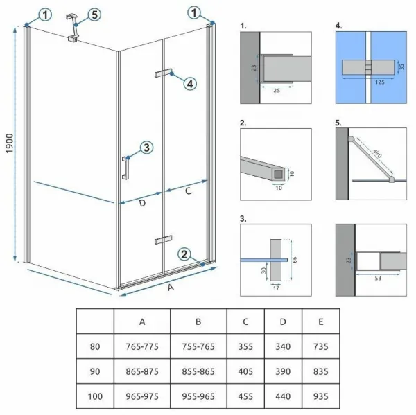 REA/S - Sprchová kabína Molier Chrom 80x90 KPL-K0367