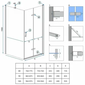 REA/S - Sprchová kabína Molier Chrom 80x90 KPL-K0367