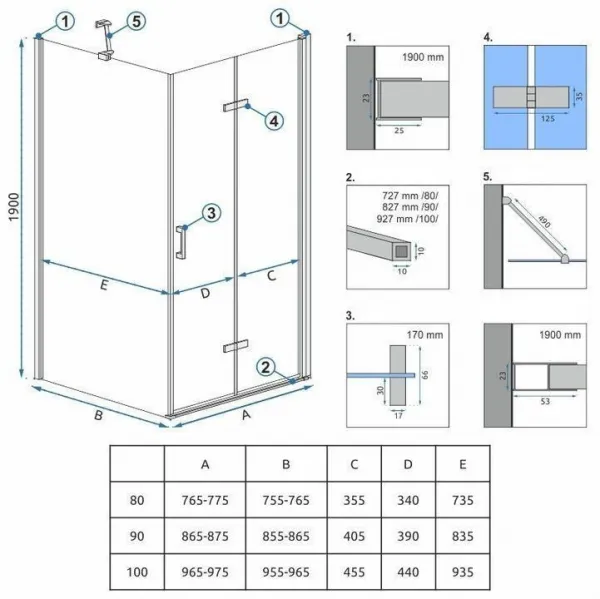 REA/S - Sprchová kabína Molier Chróm 100x90 KPL-K0371