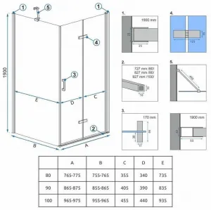 REA/S - Sprchová kabína Molier Chróm 100x80 KPL-K1371