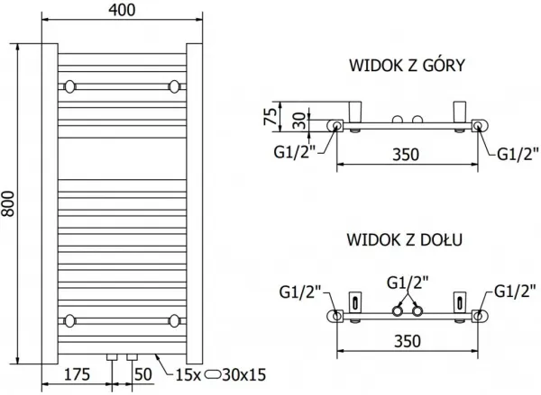 MEXEN - Hades vykurovací rebrík/radiátor 800 x 400 mm, 249 W, chróm W104-0800-400-00-01