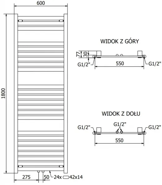 MEXEN - Urán vykurovací rebrík/radiátor 1800 x 600 mm, 923 W, antracit W105-1800-600-00-66