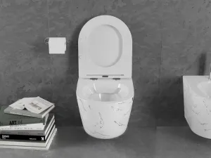 MEXEN - Lena Závesná WC misa vrátane sedátka s slow-slim, Duroplastu, biely kameň 30224093