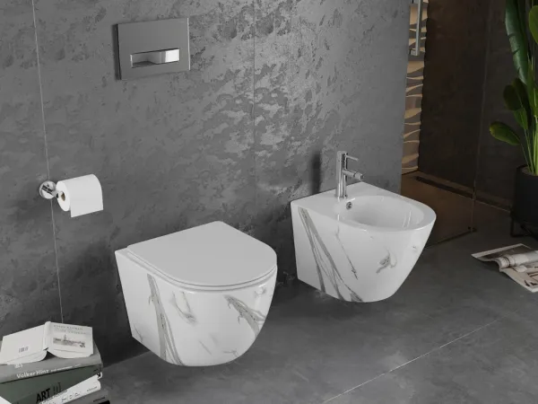 MEXEN - Lena Závesná WC misa vrátane sedátka s slow-slim, Duroplastu, biely kameň 30224094