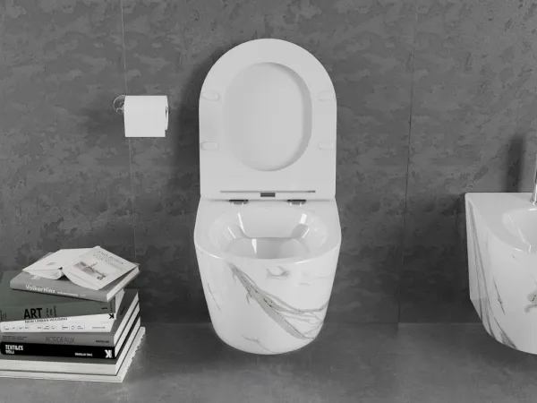 MEXEN - Lena Závesná WC misa vrátane sedátka s slow-slim, Duroplastu, biely kameň 30224094