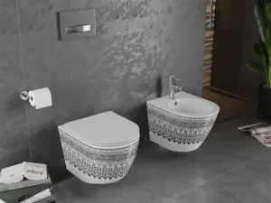 MEXEN - Lena Závesná WC misa vrátane sedátka s slow-slim, Duroplastu, biela/čierny vzor 30224095