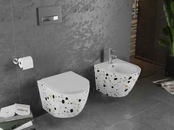 MEXEN - Lena Závesná WC misa vrátane sedátka s slow-slim, Duroplastu, biely kameň terrazo 30224096