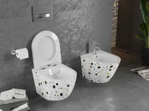 MEXEN - Lena Závesná WC misa vrátane sedátka s slow-slim, Duroplastu, biely kameň terrazo 30224096