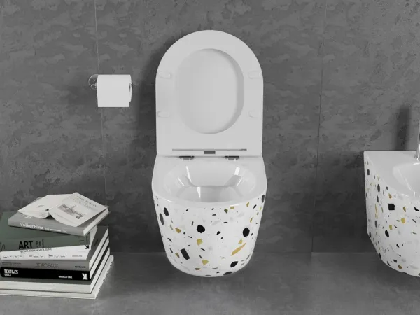 MEXEN - Lena Závesná WC misa vrátane sedátka s slow-slim, Duroplastu, biely kameň terrazo 30224096