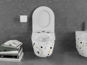 MEXEN - Lena Závesná WC misa vrátane sedátka s slow-slim, Duroplastu, biely kameň terrazo 30224096