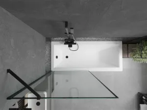 MEXEN/S - Cubik obdĺžniková vaňa 150 x 70 cm s panelom + vaňová zástena 90, čierna vzor 550315070X9509007070