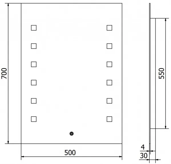 MEXEN - Ner zrkadlo s osvetlením 50 x 70, LED 600 9809-050-070-611-00