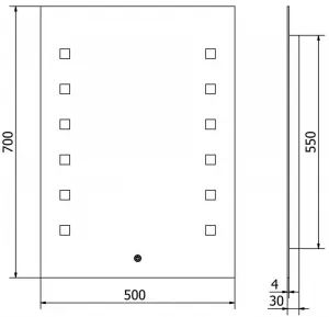 MEXEN - Ner zrkadlo s osvetlením 50 x 70, LED 600 9809-050-070-611-00