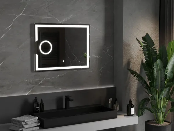 MEXEN - Onyx zrkadlo s osvetlením s kozmetickým zrkadlom 80 x 60, LED 600 9813-080-060-611-00