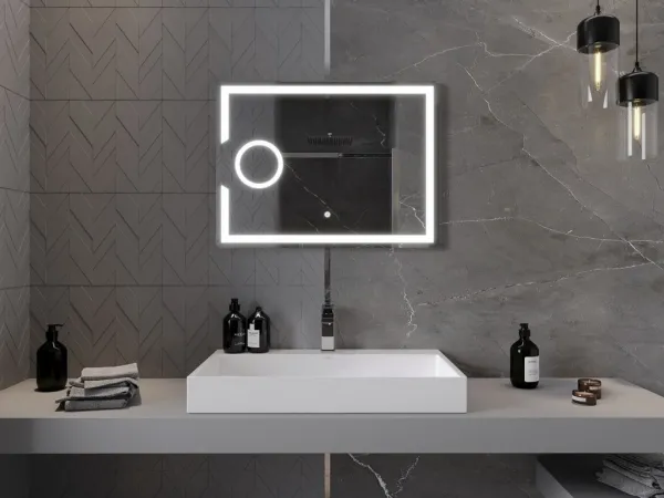 MEXEN - Onyx zrkadlo s osvetlením s kozmetickým zrkadlom 80 x 60, LED 600 9813-080-060-611-00