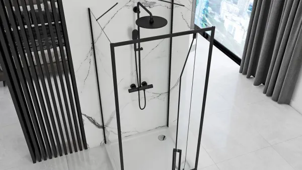 REA/S - Prístenná sprchová kabína Rapid Swing Black Dvere: 90 x Sprchová zástena: 100 KPL-009954