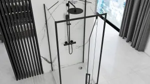 REA/S - Prístenná sprchová kabína Rapid Swing Black Dvere: 90 x Sprchová zástena: 100 KPL-009954