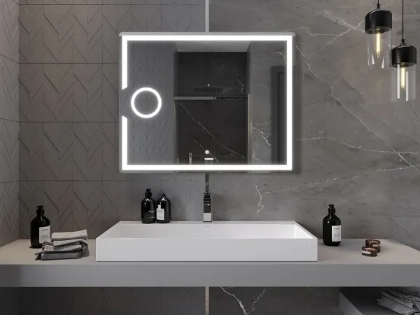 MEXEN - Onyx zrkadlo s osvetlením s kozmetickým zrkadlom 100 x 80, LED 600 9813-100-080-611-00