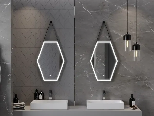 MEXEN - Orlá zrkadlo s osvetlením 50 x 70, LED 6000K, čierny rám 9815-050-070-611-70