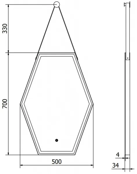 MEXEN - Orlá zrkadlo s osvetlením 50 x 70, LED 6000K, čierny rám 9815-050-070-611-70