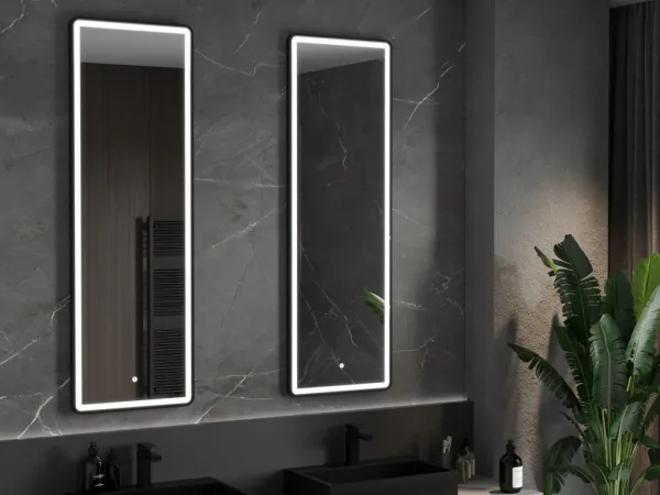 MEXEN - Coro zrkadlo s osvetlením 50 x 150, LED 6000K, čierny rám 9817-050-150-611-70