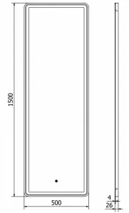 MEXEN - Coro zrkadlo s osvetlením 50 x 150, LED 6000K, čierny rám 9817-050-150-611-70